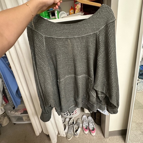 Free People Women's Knit Westend Thermal Black Top Size Medium